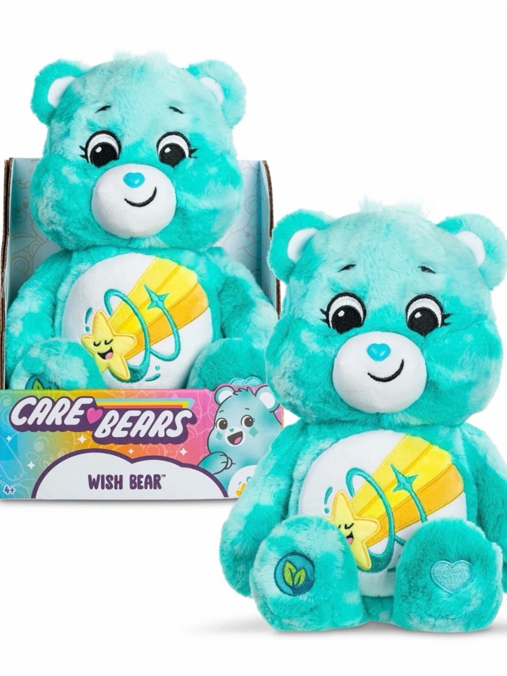 Care Bears Wish Bear Plush - Teal and Yellow Belly Badge 14in Med Plush!